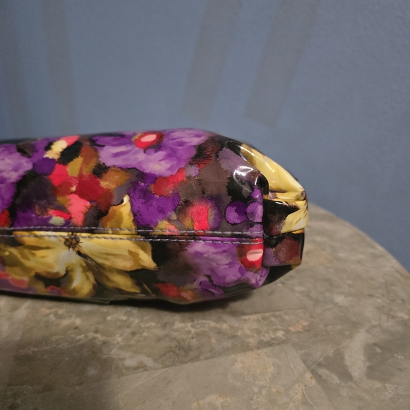 Ellen Tracy Floral Purple & Yellow Vinyl Shoulder Bag - Picture 6 of 12